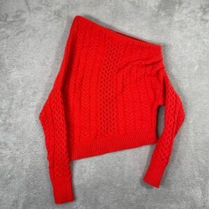 John Lewis x A.W.A.K.E. Mode Sweater Womens Large Red One Shoulder Cable Wool